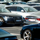 Cars at an Audi dealership in Germany.